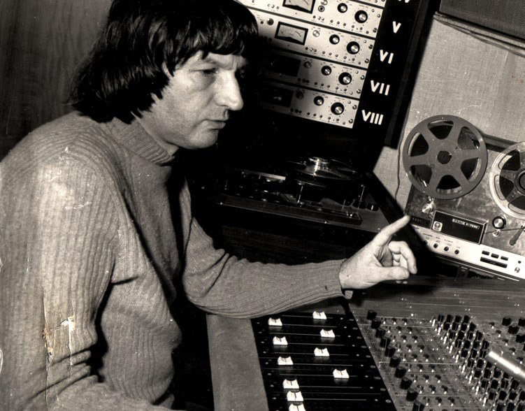 Jef Gilson operating Studio PALM's mixing board circa 1974