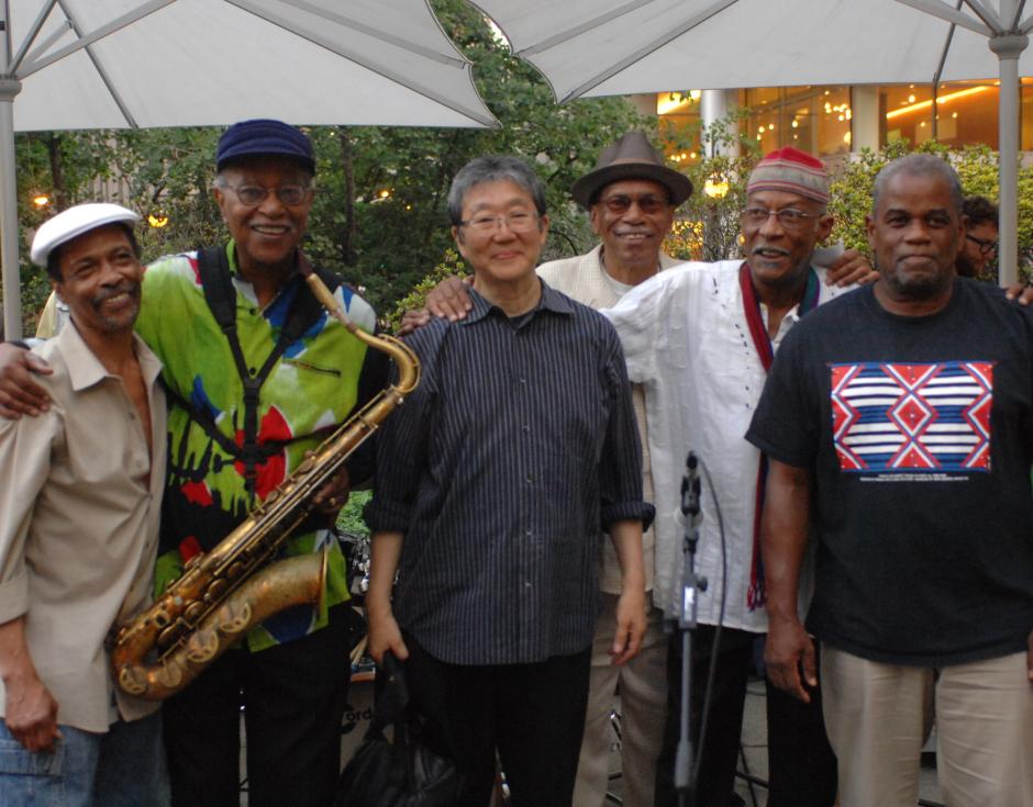 Members of The MIYUMI Project: (from left) Avreeyal Ra, Ari Brown, Tatsu Aoki, Al Carter-Bey, Mwata Bowden, Edward Wilkinson. Photo by James Mitchell