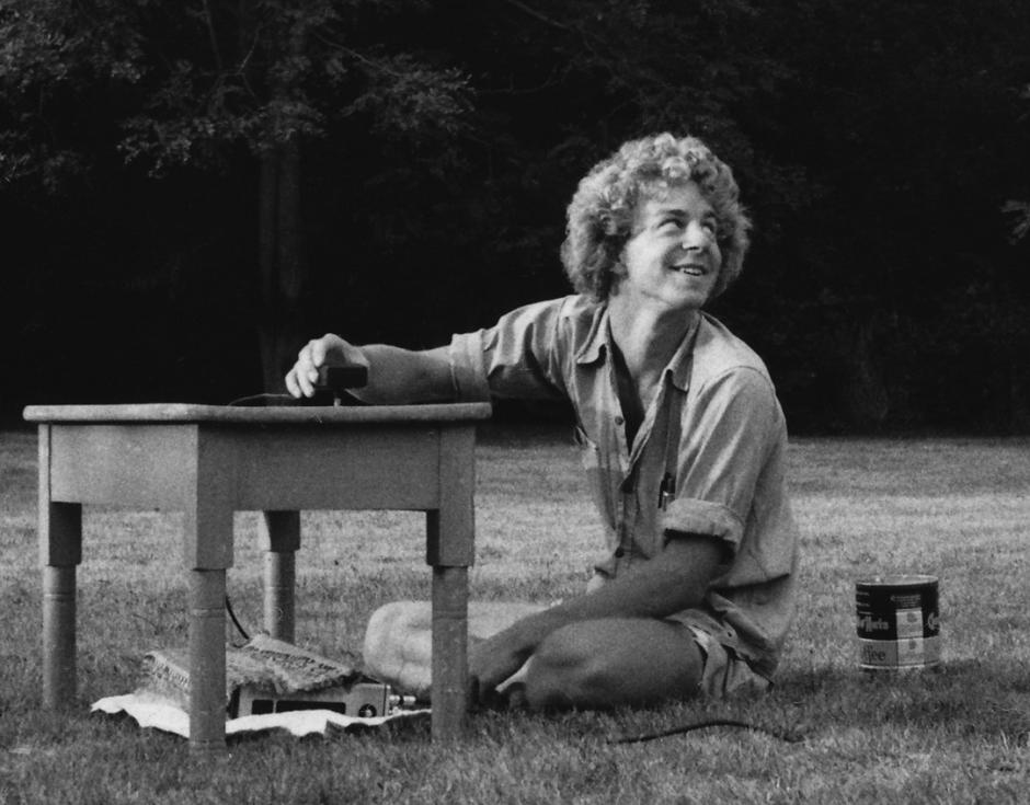 Nicolas Collins experimenting with contact microphone feedback, 1974. Photo by George Collins
