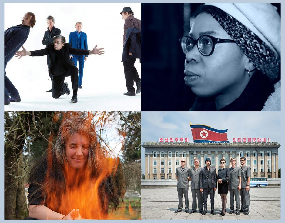 Clockwise from top left: Einstürzende Neubauten on the cover of Alles In Allem, Stef Fi on the cover of Girlhood, Laibach in Pyongyang, North Korea, Marisa Anderson by Jodi Darby