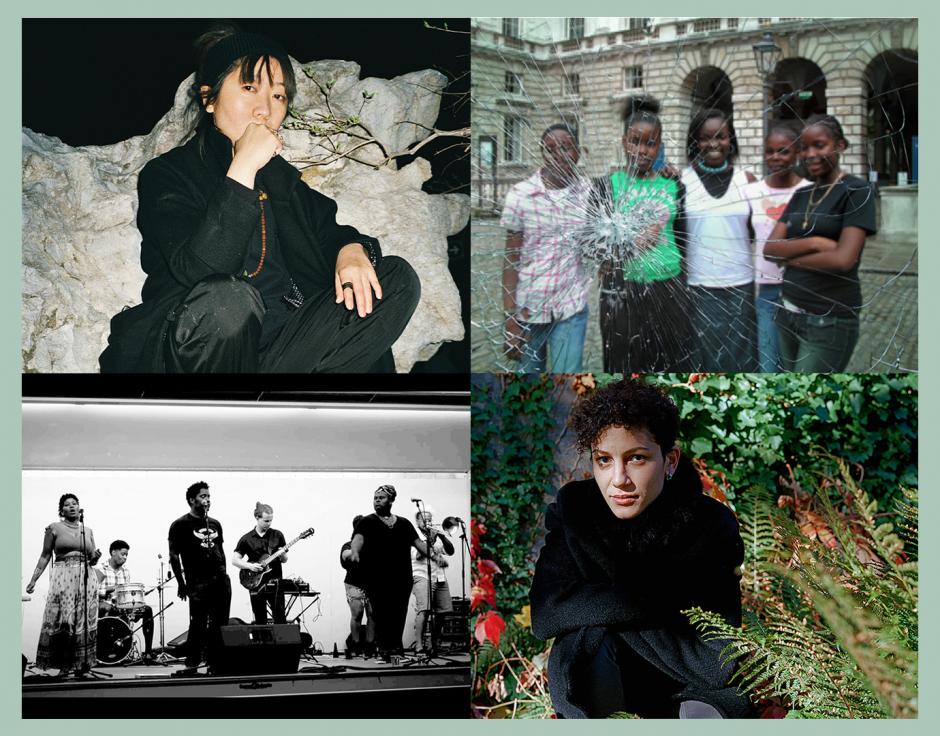 Clockwise from top left: Sheng Jie by Lin Zhipeng; Klein Frozen sleeve art; Deena Abdelwahed by Lua Ribeira; Mourning [A] BLKstar