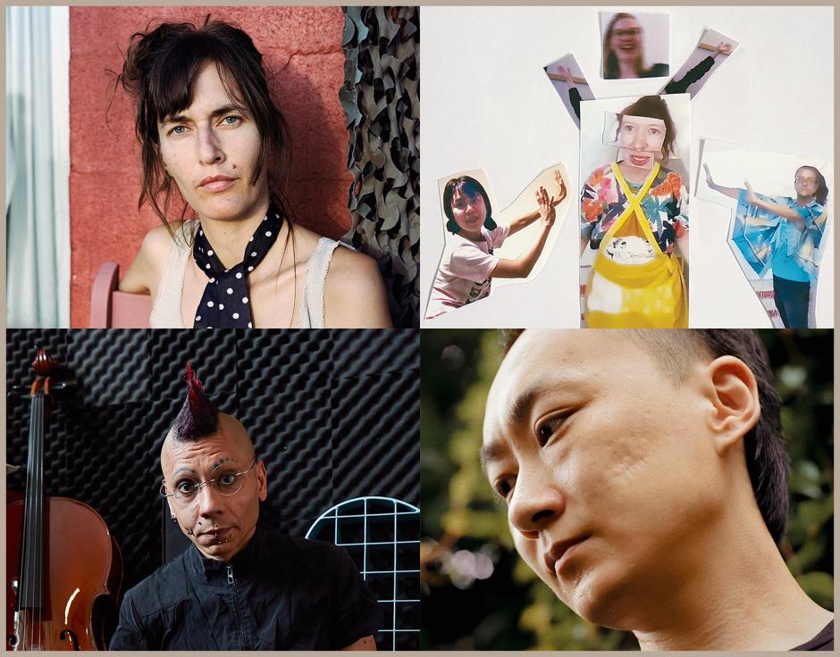 Clockwise from top left: Josephine Foster by André Cepeda; Alligator Gozaimasu (crop) by Heather Glazzard; Lao Dan of BBB & BBB by Li Hui; C-drík by Joseph Kadow