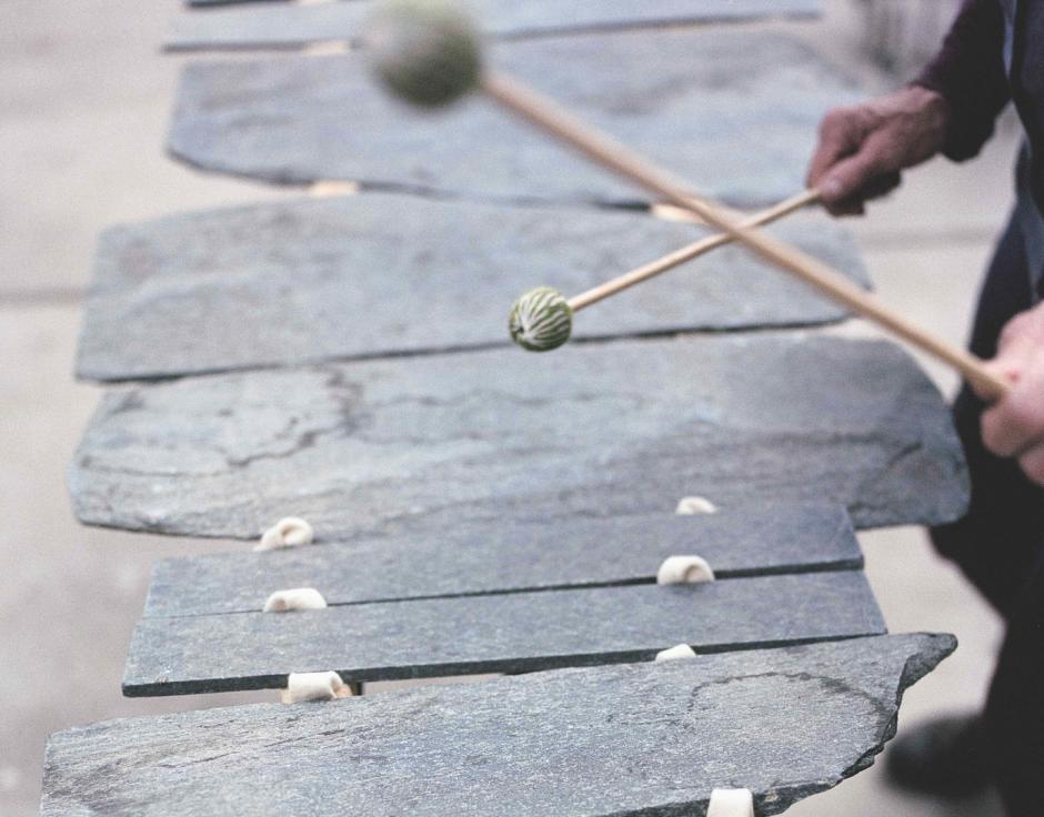 Stone age beats: Limpe Fuchs’s percussion (see page 38 of The Wire 441). Photo by Olaf Unverzart