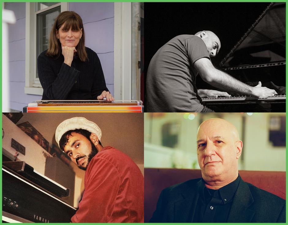 Clockwise from top left: Susan Alcorn by SHAN Wallace; Dirar Kalash courtesy Discus Music; David First by Lindsay Perryman; Farhot