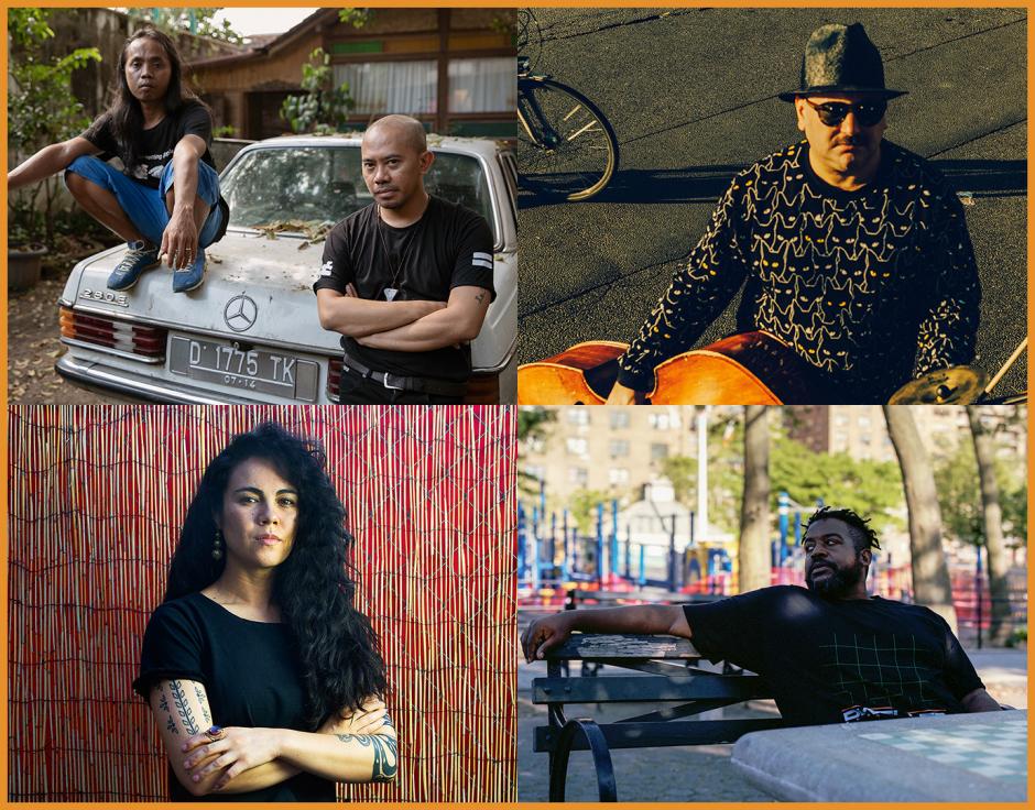 Clockwise from left: Senyawa by Benjamin Butcher; Raed Yassin of PRAED! Orchestra by Mustafah Abdulaziz; ELUCID of Armand Hammer by Jamil McGinnis; White Boy Scream by Suzy Poling