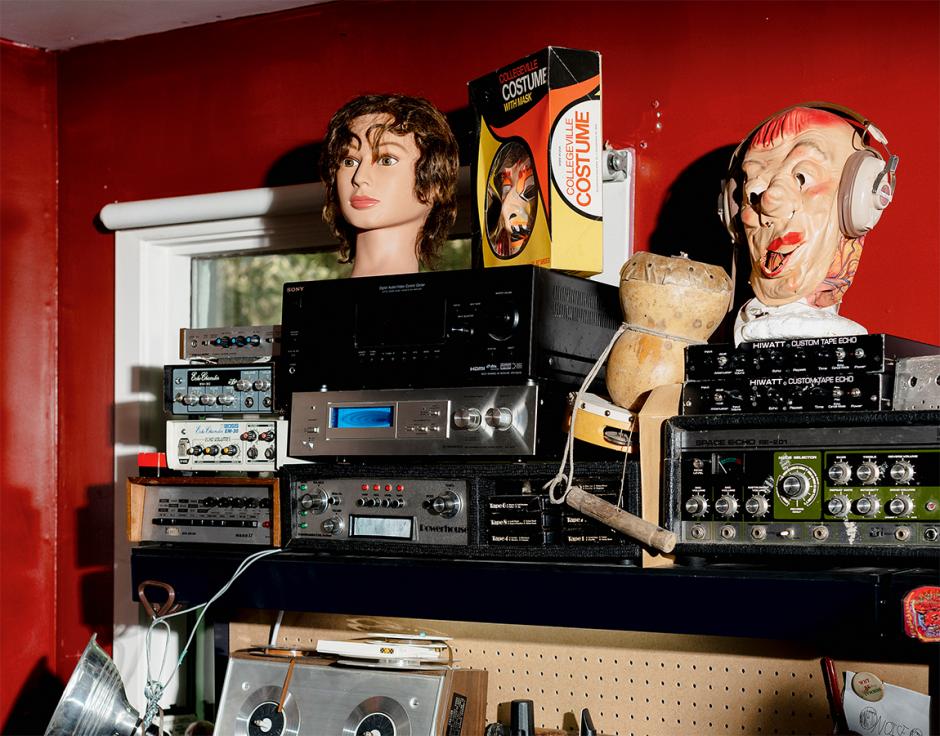 Noise wall: Aaron Dilloway’s home studio (see page 40 of The Wire 450). Photo: Lyndon French