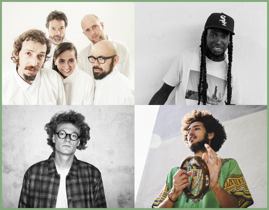 Clockwise from top left: Meridian Brothers; RP Boo; Abe Rounds; Uffe