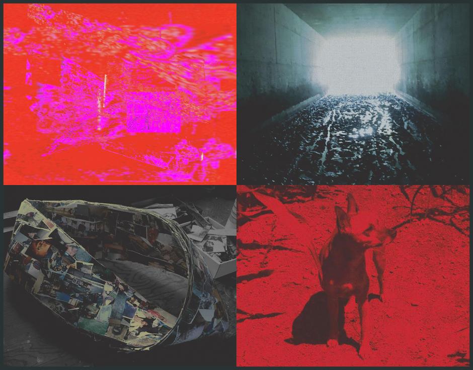 Clockwise from top left: cover artwork for Sunik Kim's The Bent Bow Must Wait To Be Released; Otto Willberg & David Birchall's Murky Sovereignty; Rosso Polare's Cani Lenti; Tori Kudio's Archive