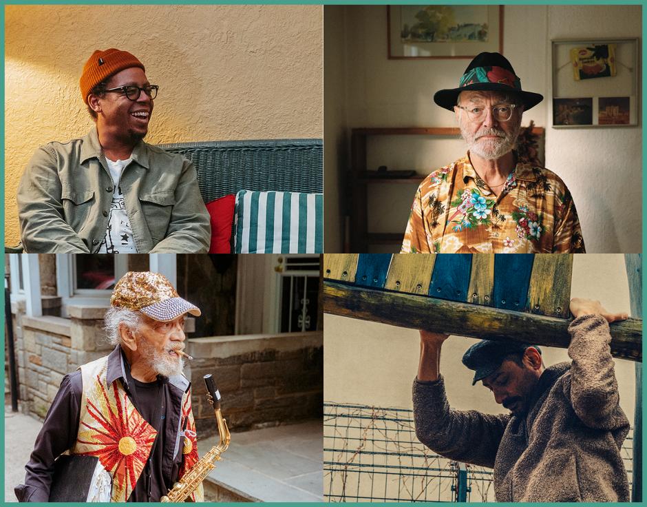 Clockwise from top left: Jeff Parker in The Wire 456 (crop) by Jamie Kelter Davis; Mike Cooper in The Wire 386 by Eva Vermandel; Mazen Kerbaj in The Wire 456 by Mustafah Abdulaziz; Marshall Allen in The Wire 440 by Marcus Maddox