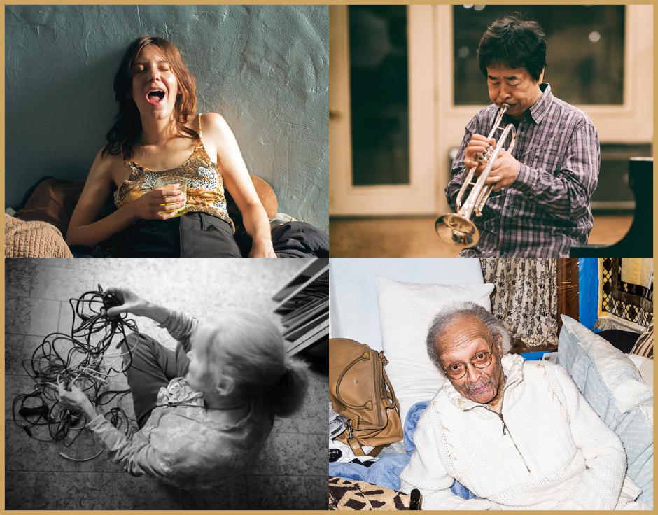 Clockwise from top left: Circuit Des Yeux in The Wire 390 by Michael Donovan; Natsuki Tamura by Bryan Murray; Cecil Taylor in The Wire 386 by Jeremy Liebman; Oksana Linde by Elisa Ochoa Linde