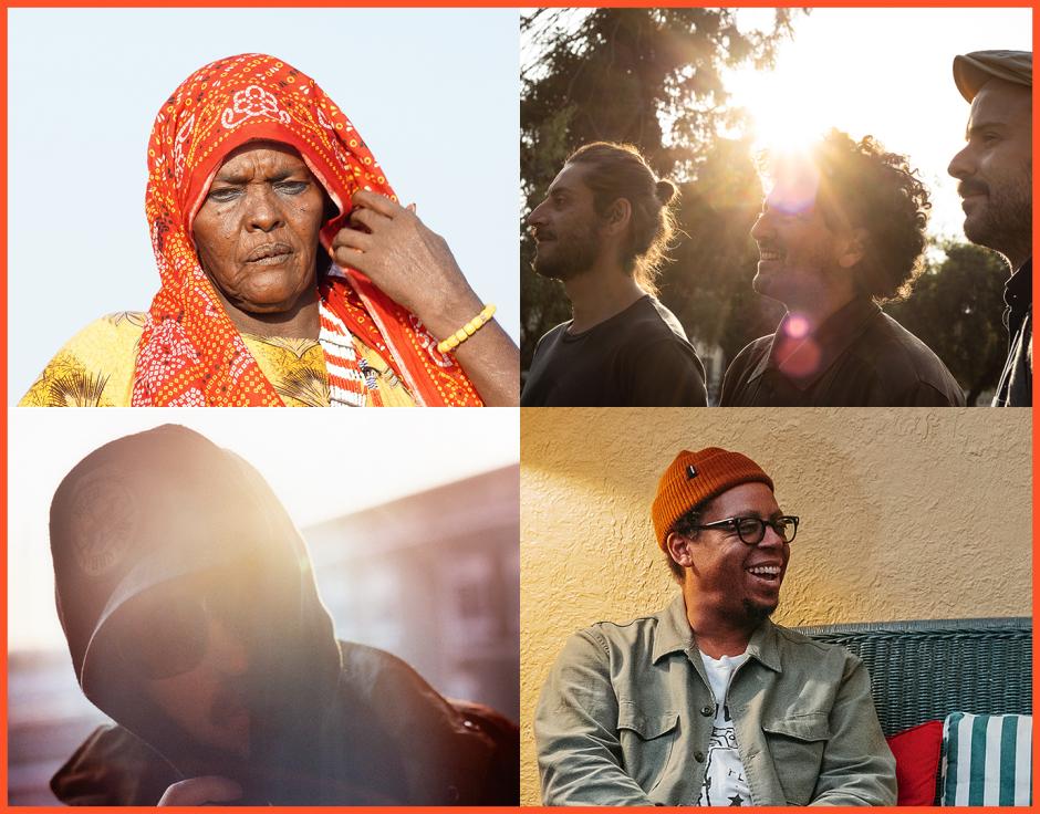 Clockwise from top left: Yanna Momina by Marilena Umuhoza Delli; Nichunimu by Alberto Duarte; Jeff Parker (crop) by Jamie Kelter Davis; The Bug by Niall O'Brien