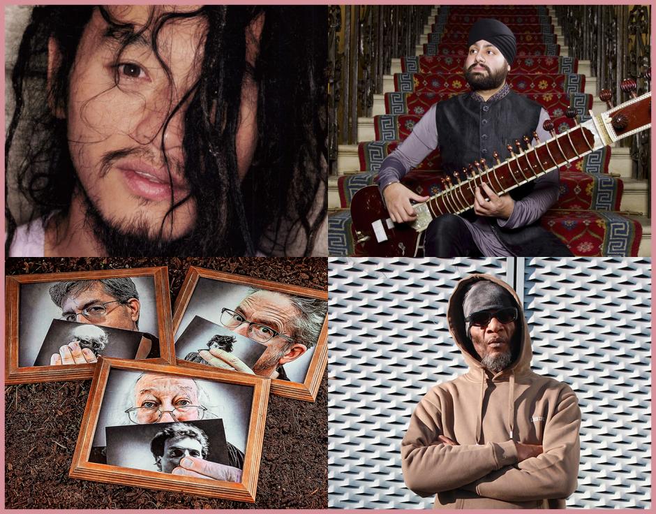 Clockwise from top left: EYE by Jake Walters; Jasdeep Singh Degun; Paul St Hilaire by Joanna St Hilaire; Negativland by Negativland/Jenna Bennett