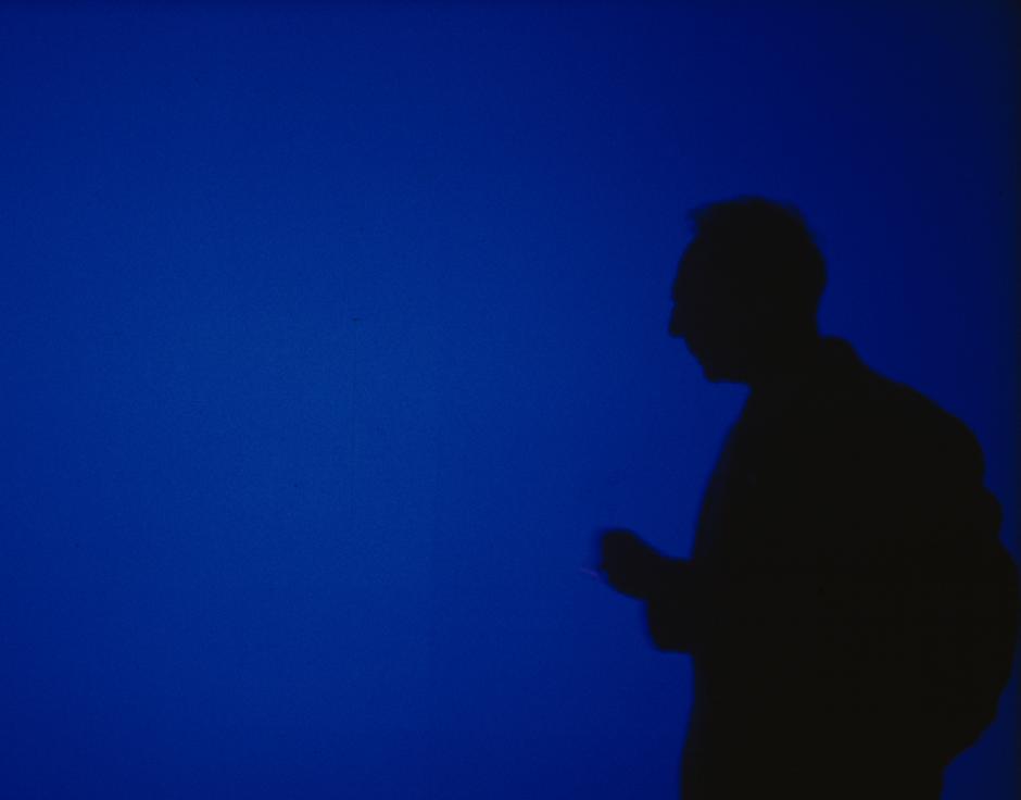 Derek Jarman at a live performance of Blue, 1993