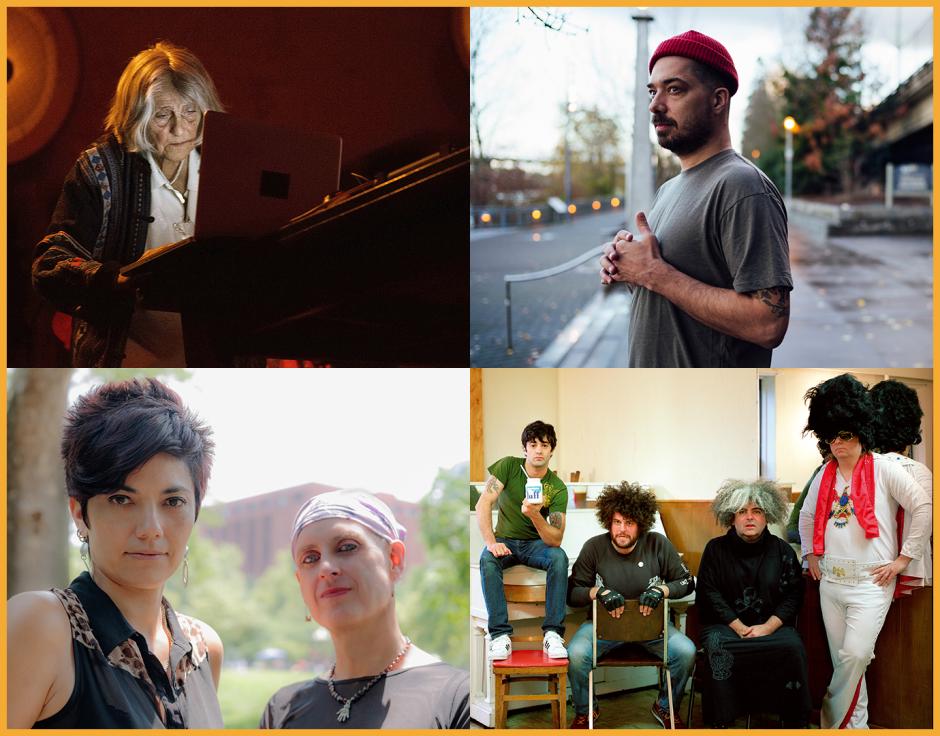 Clockwise from top left: Beatriz Ferrya by Camille Blake; Aesop Rock by Ben Colen; The Melvins in The Wire 274 by Kareem Black; Mendoza Hoffs Revels by J Houston