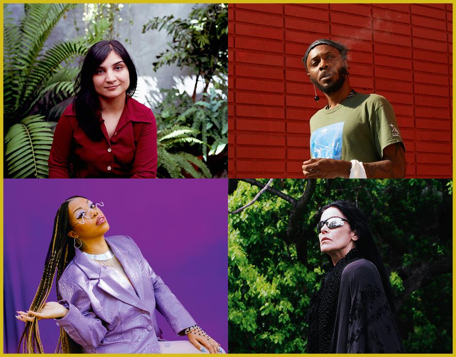 Clockwise from top left: Sarah Davachi by Dicky Bahto; JPEGMAFIA by Michael Schmelling; Diamanda Galás by Logan White; Suzi Analogue by Alex Williams