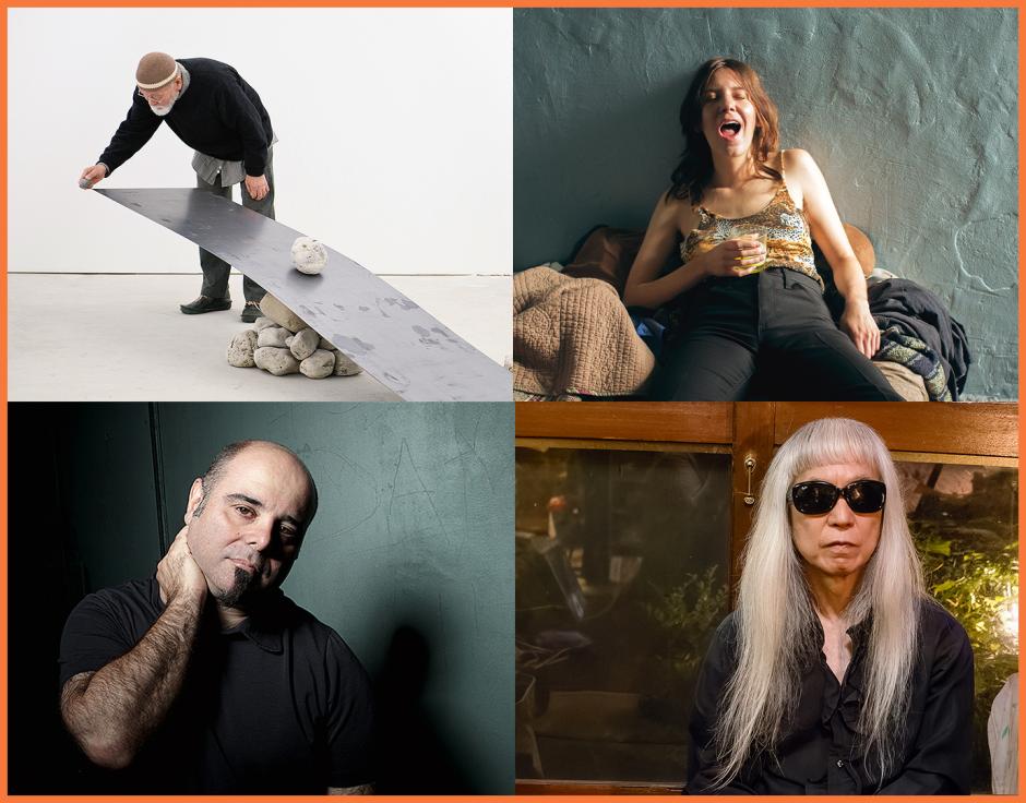 Clockwise from top left: Akio Suzuki by Colin Davison; Circuit Des Yeux by Michael Donovan; Keiji Haino by Kazuyuki Funaki; Teho Teardo