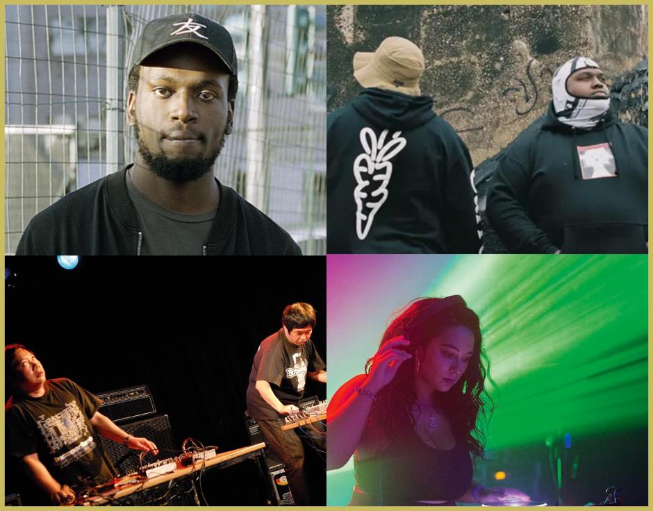 Clockwise from top left: Slikback by Alessandro Furchino Capria; Driveby (left) and Fatboi Sharif by Sheena She; DJ Haram courtesy Wysing Arts Centre; Incapacitants