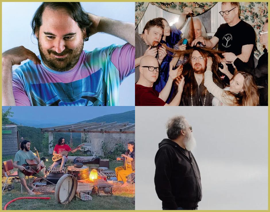 Clockwise from top left: Giant Claw by Ellen Thomas; Cheer-Accident by Evan Jenkins; Bill Orcutt by Mark Davis; Širom by Aljaž Kužner