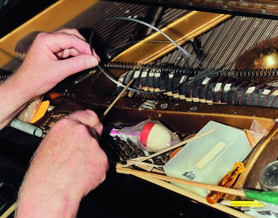 Inside Chris Burns’s piano (see page 30 in The Wire 499). Photo by Sam Dearden